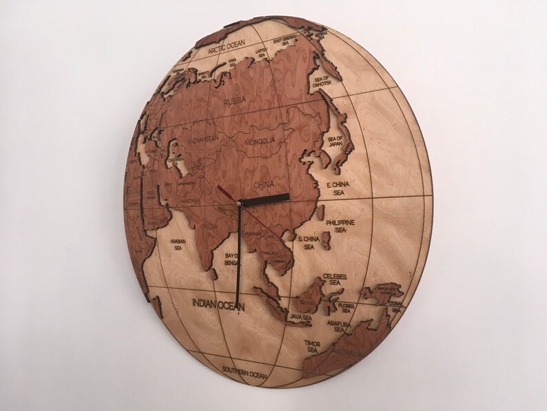 Wooden World Clock Eastern Hemisphere world Map With Etsy