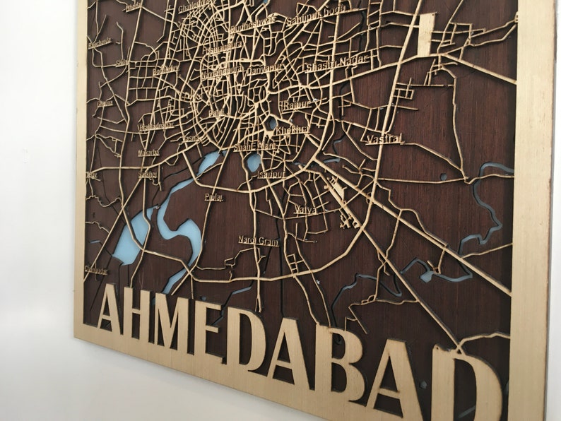 Wooden City Map Ahmedabad modern Wall Decor Wood Wall Etsy