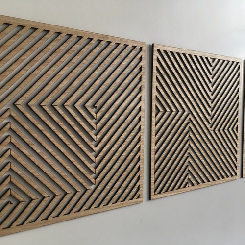 Geometric Wood Wall Art set of 3 Modern Wood Art Minimal - Etsy