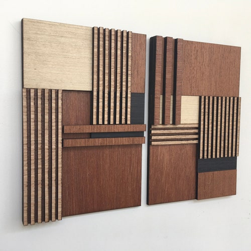 Geometric Wood Wall Art set of 3 Modern Wood Art Minimal - Etsy