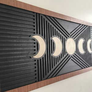 Moon Phases Wood Wall Art - Modern Wood Art - Lunar Phases - Full Moon ...