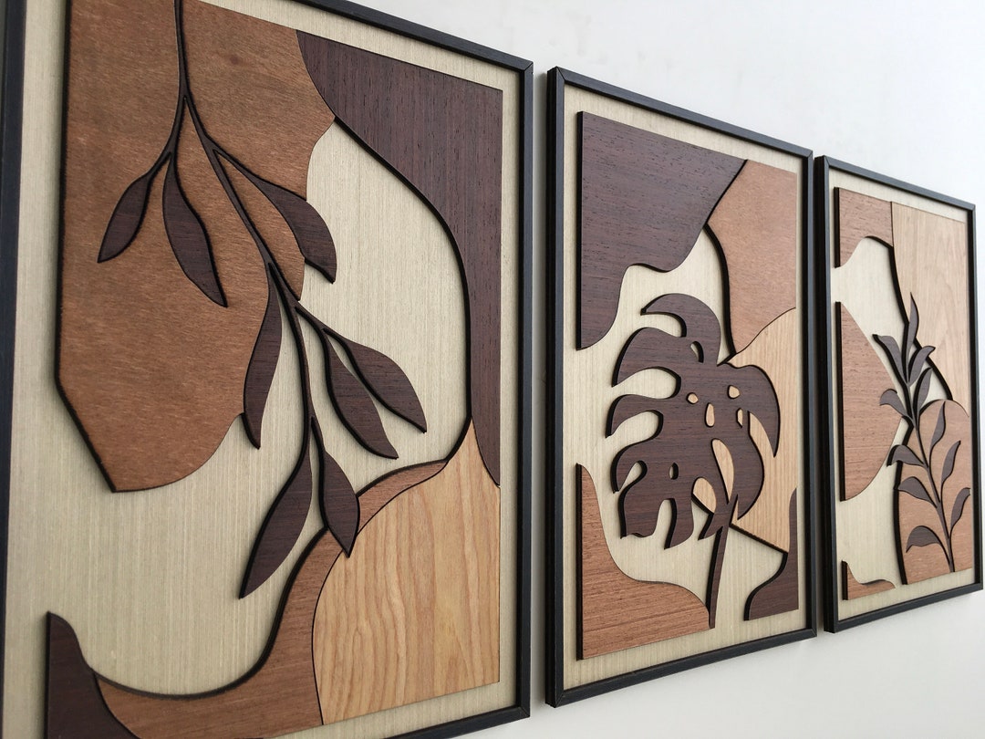 Tropical Leaf Wood Wall Art - Botanical Plant Wall Decor - Tree Art ...