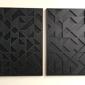 Geometric Abstract Wood Wall Art - Modern Wood Art - Minimal - Charcoal ...