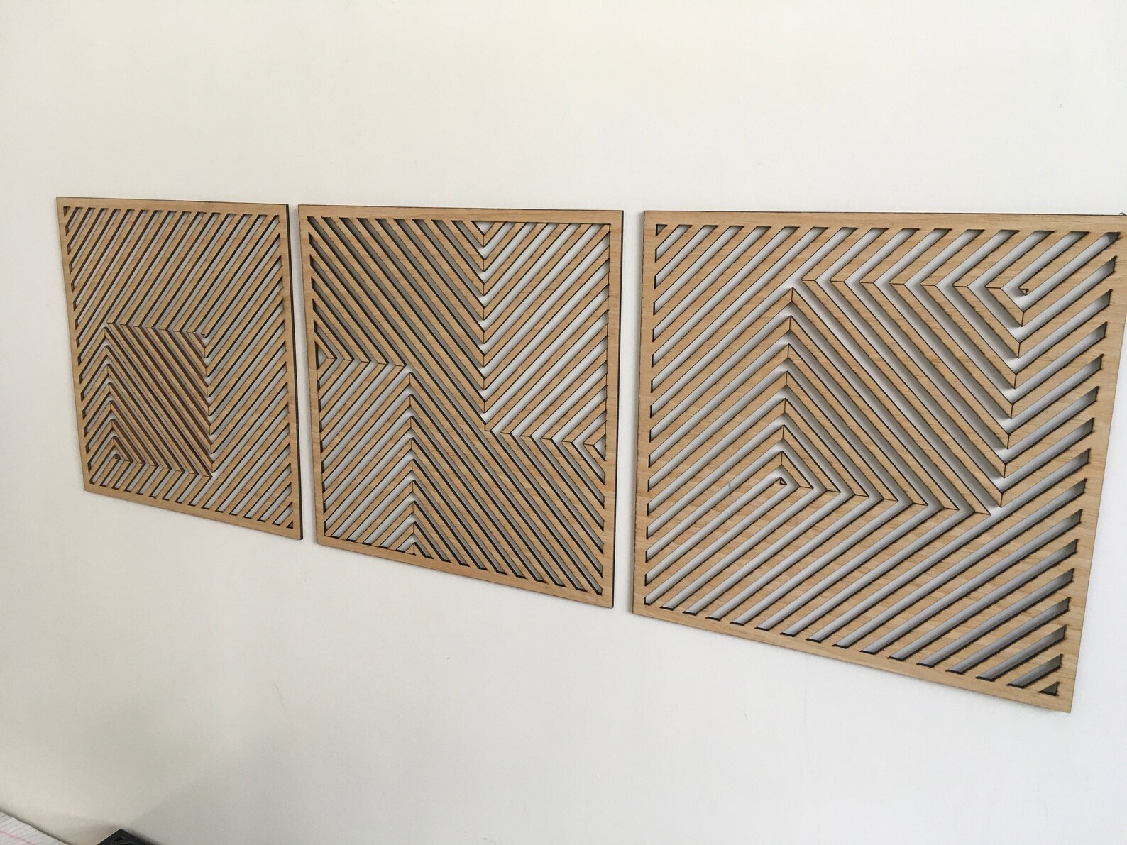 Illusion Geometric Wood Wall Art set of 3 Modern Wood Art Etsy