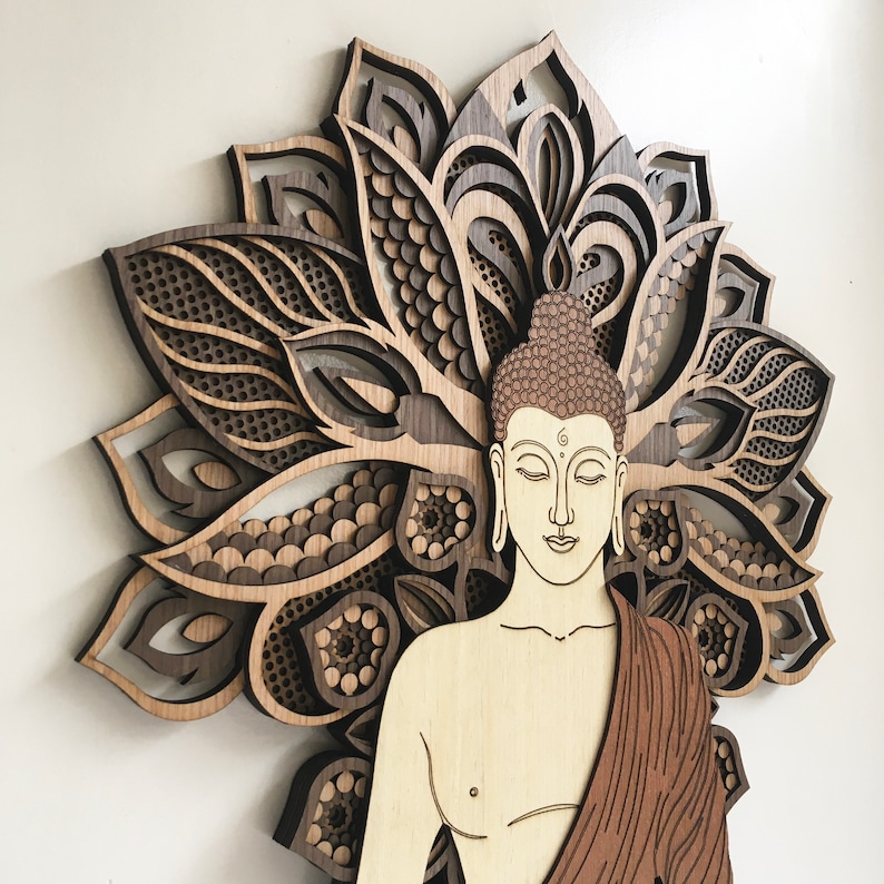 Buddha Wall Art, Tree of Life Wall Decor, Wood Burning Art, Wood Wall Hang Decor, Mindfulness gift, Extra large wall art abstract image 1