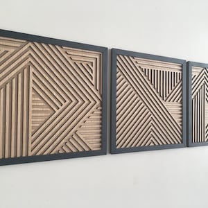 Geometric Wood Wall Art (set of 3) - Modern Wood Art - Minimal - Oak ...