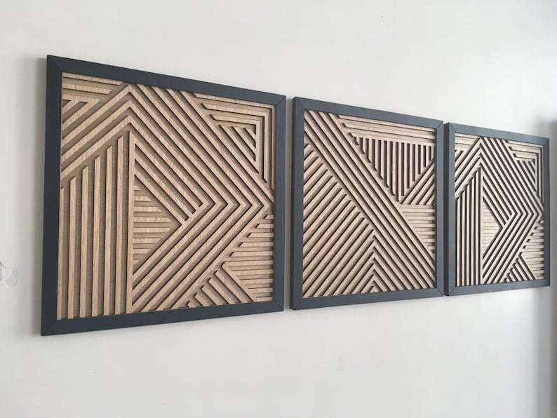 Geometric Wood Wall Art (set of 3) - Modern Wood Art - Minimal - Oak ...