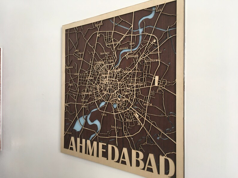 Wooden City Map Ahmedabad modern Wall Decor Wood Wall Etsy