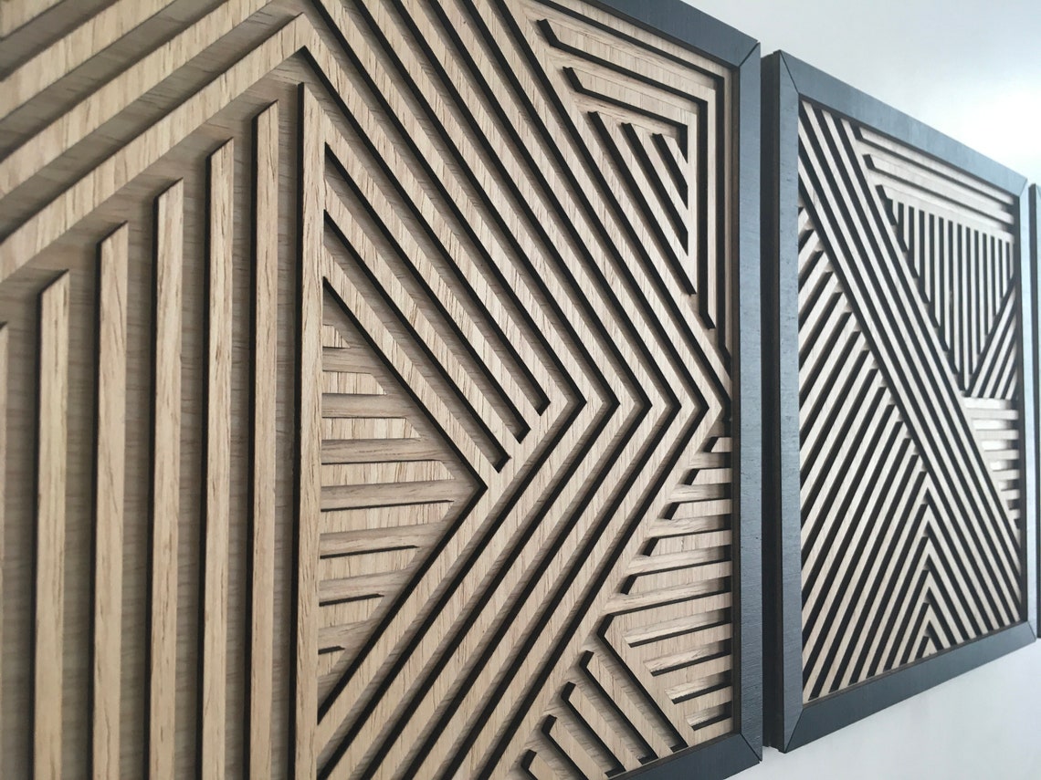 Geometric Wood Wall Art (set of 3) - Modern Wood Art - Minimal - Oak ...