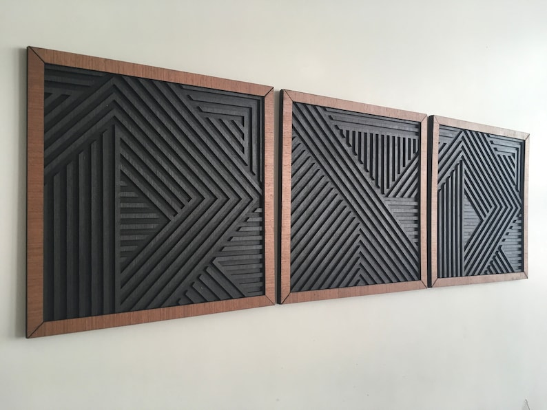Geometric Wood Wall Art set of 3 Modern Wood Art Minimal Etsy