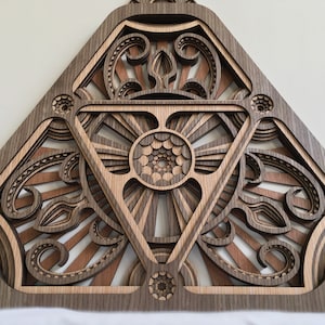 Triangle - Hypnotic Shapes (Extra large wall art abstract, Ethnic Art, Home Decor, Wood Wall Hang Decor, Wood burning art, Wooden decor)