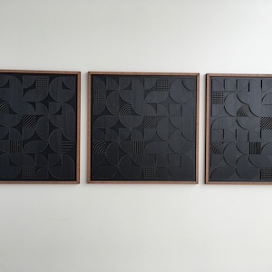 Geometric Abstract Wood Wall Art - Modern Wood Art - Minimal - Charcoal ...