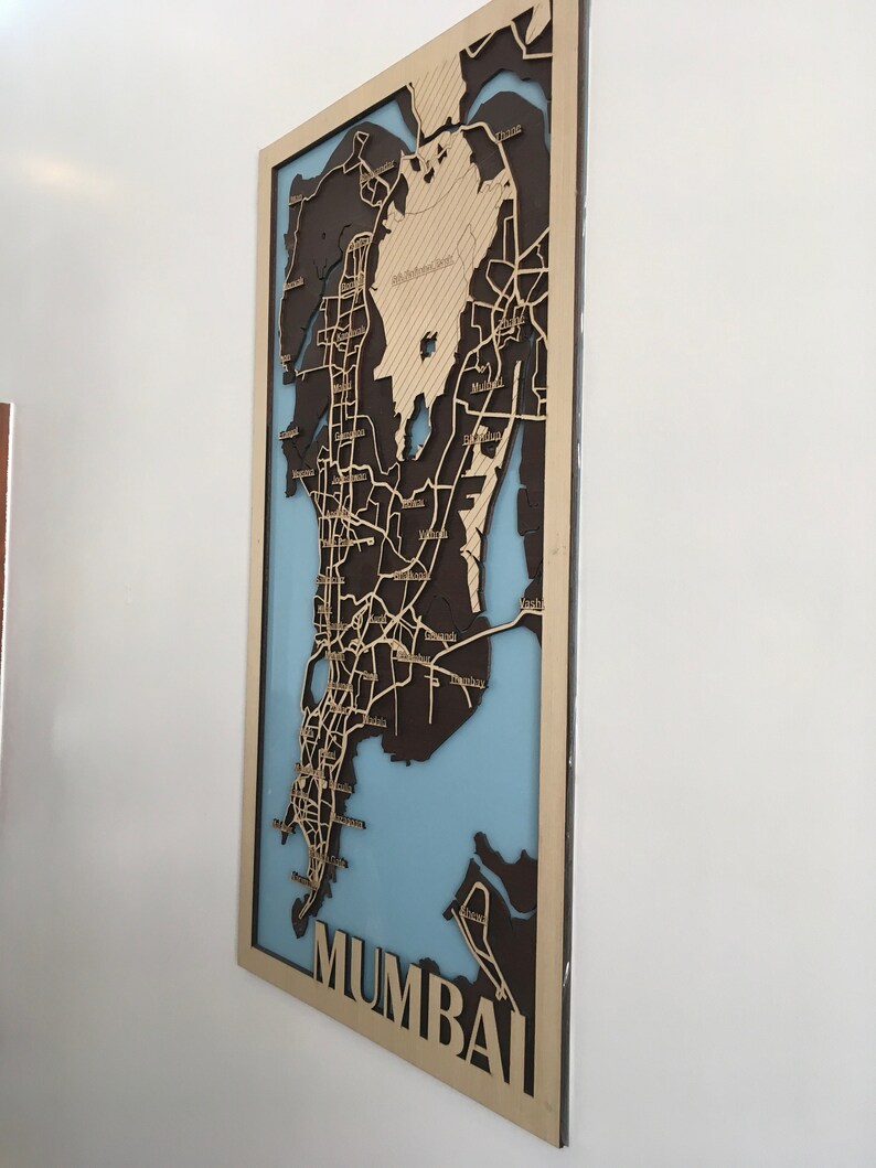Wooden City Map Mumbai modern Wall Decor, Wood Wall Hang, Wood Burning