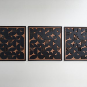 Geometric Abstract Wood Wall Art - Modern Wood Art - Minimal - Charcoal ...