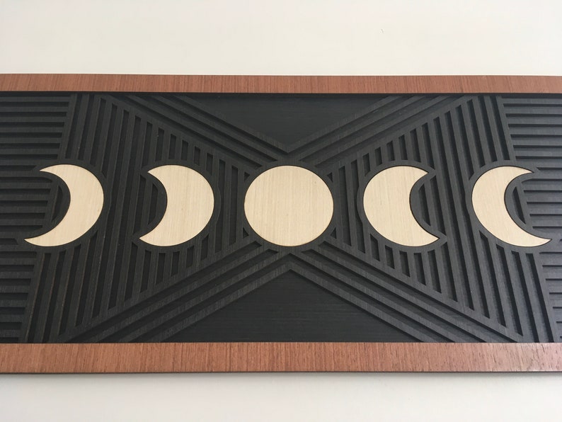 Moon Phases Wood Wall Art Modern Wood Art Lunar Phases Full moon New moon Moon knight image 3