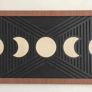 Moon Phases Wood Wall Art Modern Wood Art Lunar Phases Full moon New moon Moon knight image 2