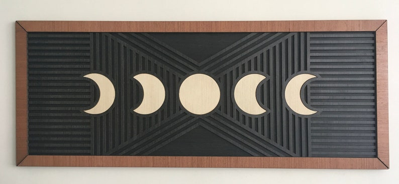 Moon Phases Wood Wall Art Modern Wood Art Lunar Phases Full moon New moon Moon knight image 2