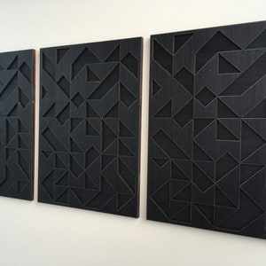 Geometric Abstract Wood Wall Art - Modern Wood Art - Minimal - Charcoal ...