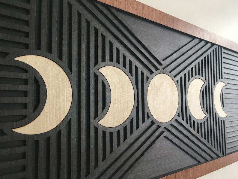 Moon Phases Wood Wall Art - Modern Wood Art - Lunar Phases - Full Moon ...