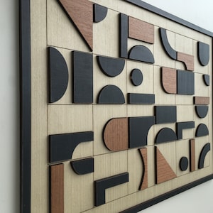 Geometric Abstract Wood Wall Art - Modern Wood Art - Minimal - Black ...