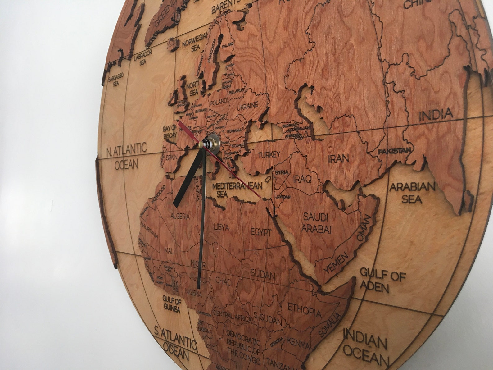 Wooden World Clock Prime Meridian world Map With Countries Etsy UK