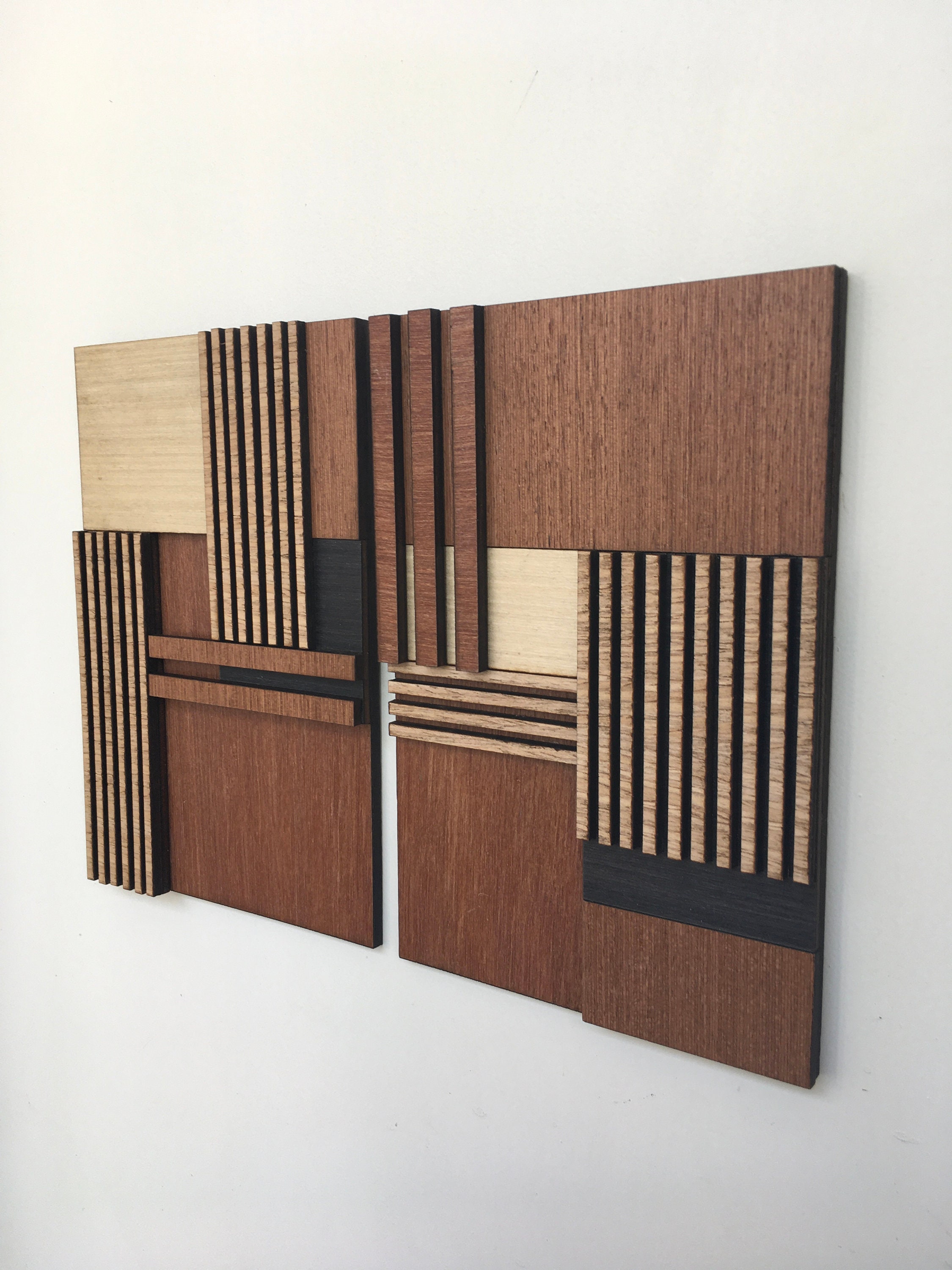 Geometric Wood Wall Art (set of 2) - Modern Wood Art - Minimal - Flutes ...
