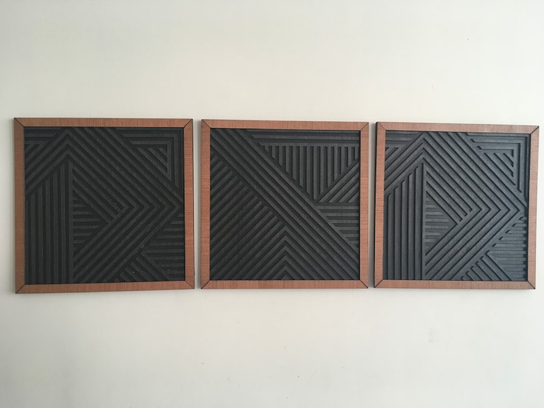 Geometric Wood Wall Art set of 3 Modern Wood Art Minimal Etsy