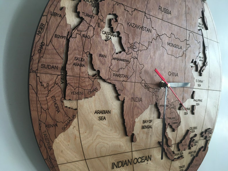 Wooden World Clock Eastern Hemisphere world Map With Etsy