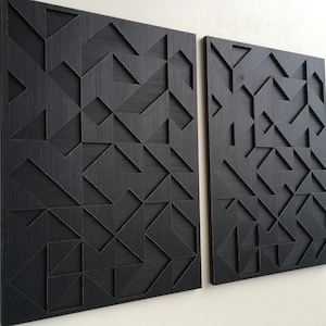 Geometric Abstract Wood Wall Art - Modern Wood Art - Minimal - Charcoal ...