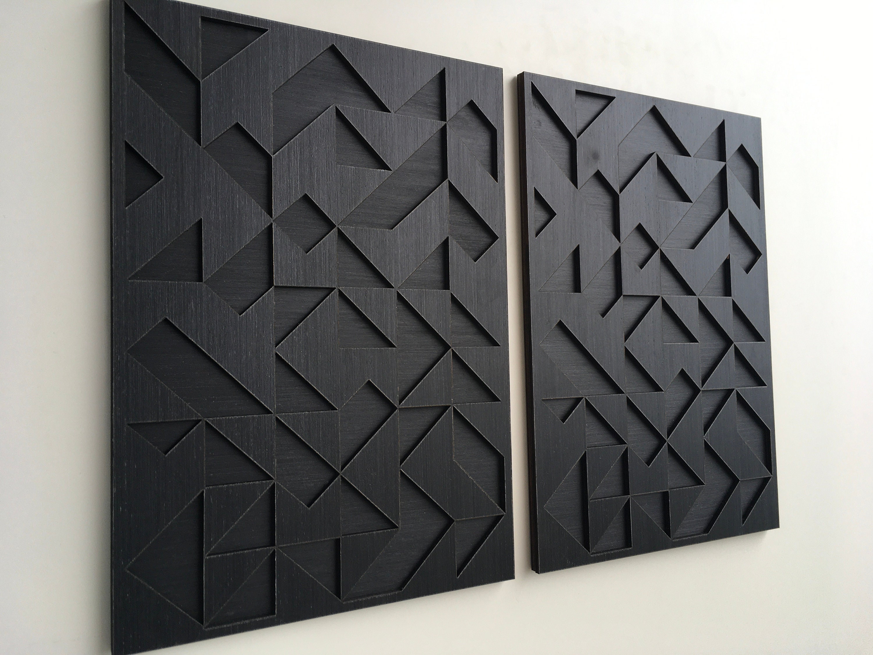 Geometric Abstract Wood Wall Art - Modern Wood Art - Minimal - Charcoal ...