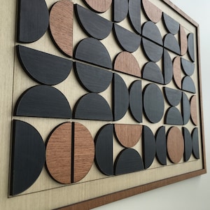 Geometric Abstract Wood Wall Art - Circle Semi Circle Design - - Modern ...