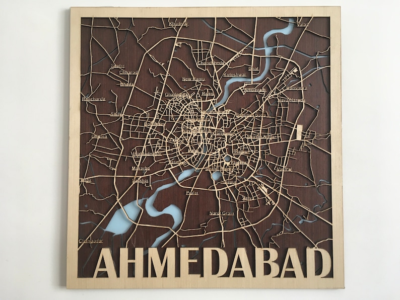 Wooden City Map Ahmedabad modern Wall Decor Wood Wall Etsy