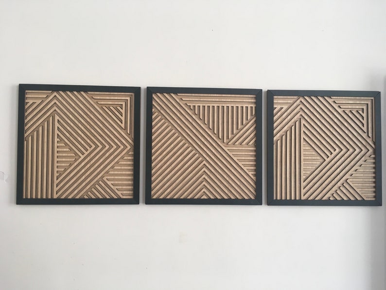 Geometric Wood Wall Art (set of 3) - Modern Wood Art - Minimal - Oak ...