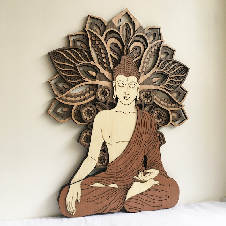 Buddha Wall Art, Tree of Life Wall Decor, Wood Burning Art, Wood Wall Hang Decor, Mindfulness gift, Extra large wall art abstract image 5