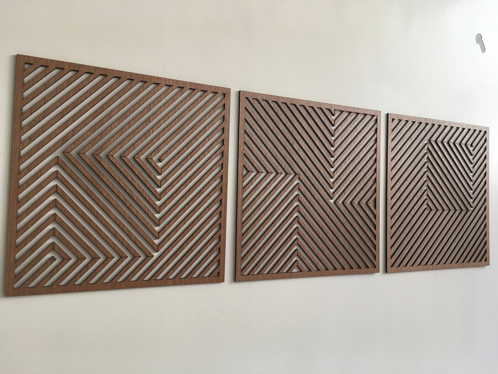 Illusion Geometric Wood Wall Art set of 3 Modern Wood Art - Etsy