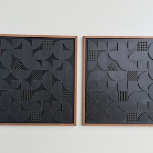 Geometric Abstract Wood Wall Art - Modern Wood Art - Minimal - Charcoal ...