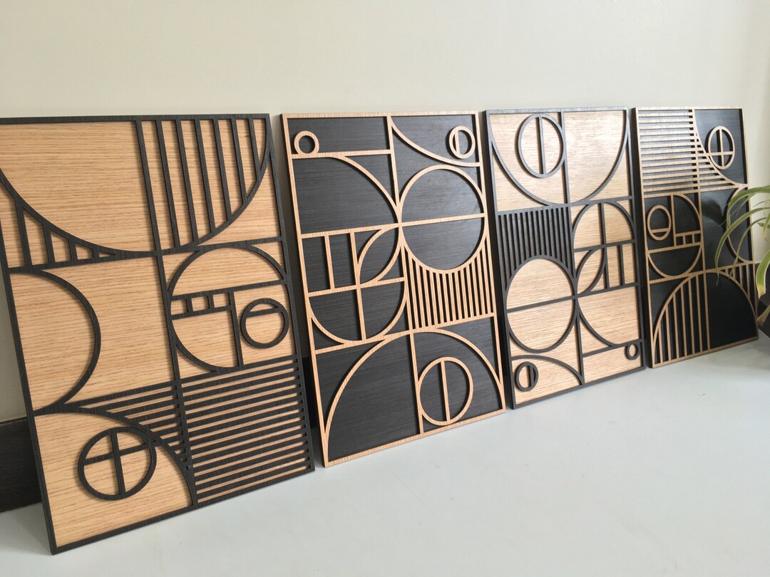 Bauhaus Wood Wall Art set of 2 set of 4 Modern Wood Art Minimal