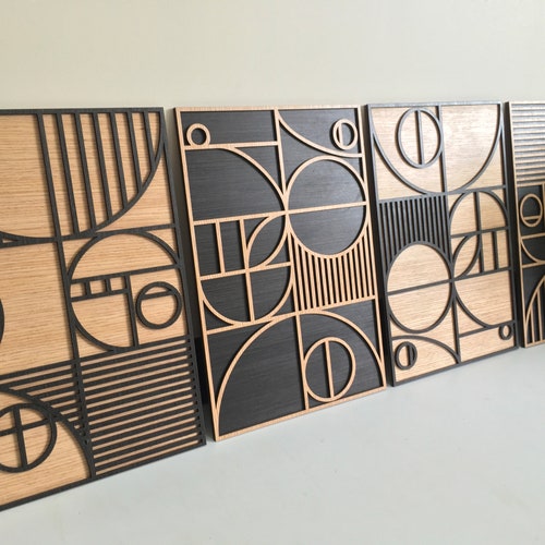 Bauhaus Wood Wall Art set of 2 set of 4 Modern Wood Art Etsy