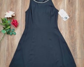 NWT 90s Jessica McClintock black rhinestone collar fit and flare dress