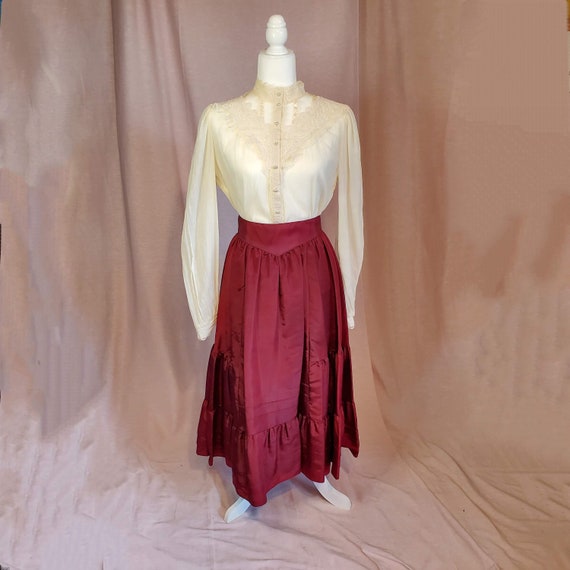 70s Jessica McClintock Gunnies maroon prairie skir