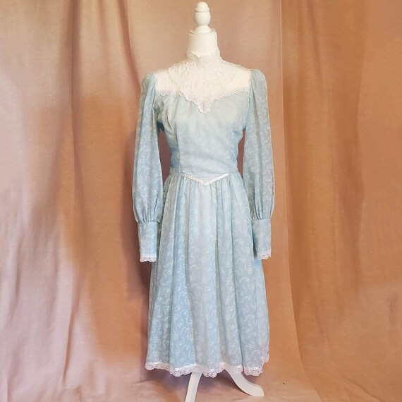 70s Jessica McClintock Gunne Sax blue calico prair