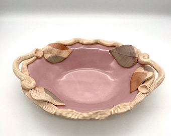Brigitte Haag Studio Art Pottery Handled Serving Bowl Handmade Pink Ceramic Dish