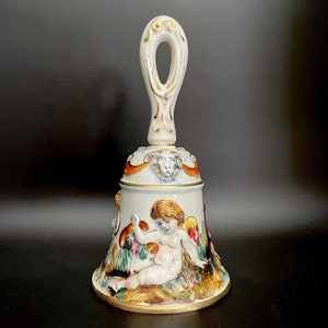 Vintage Capodimonte Bell Cherubs Putti Porcelain 8 1/2&quot; Keramos Italy Signed