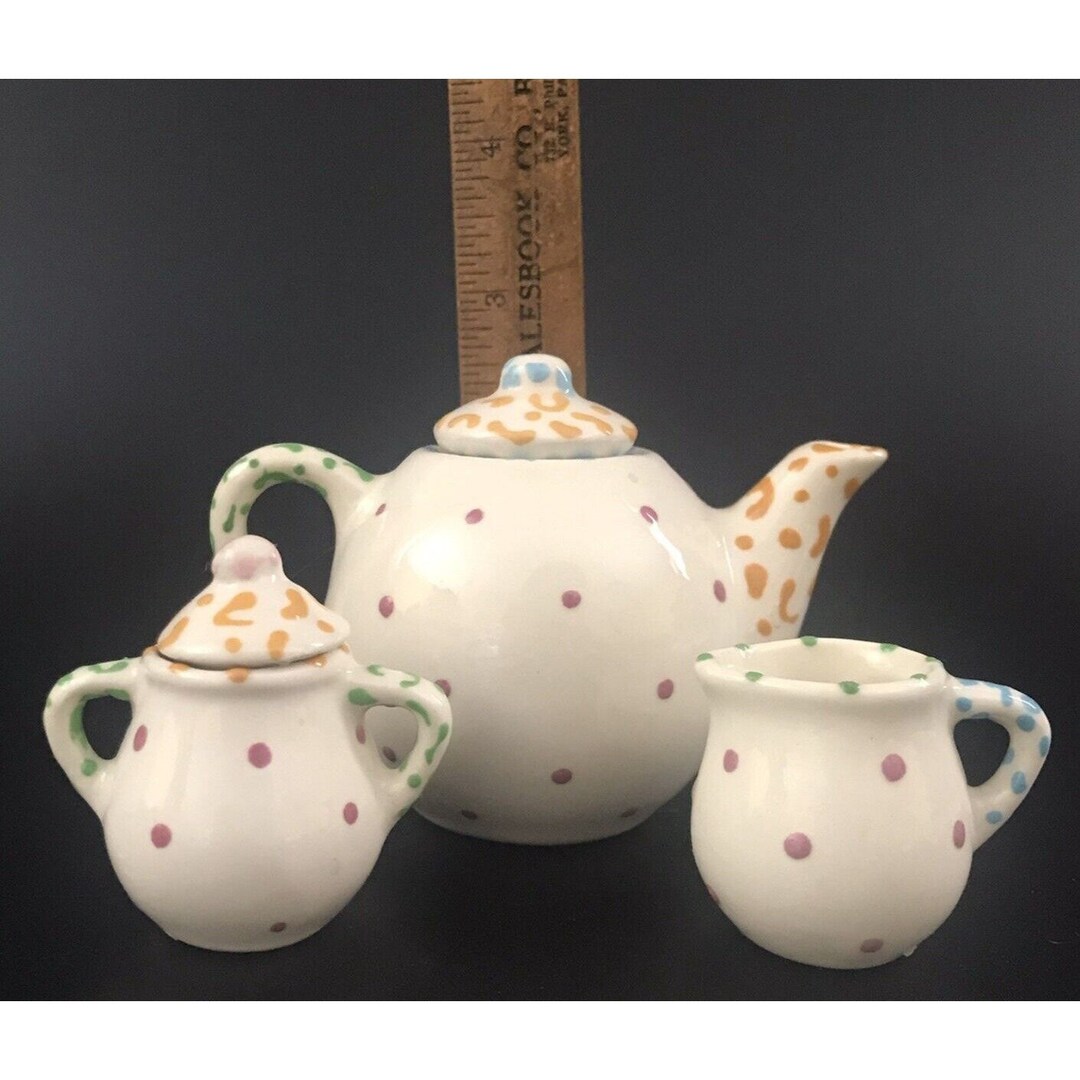 Kay Bynum Richard Frideaux Miniature Tea Set 2.5 Teapot W Sugar Creamer