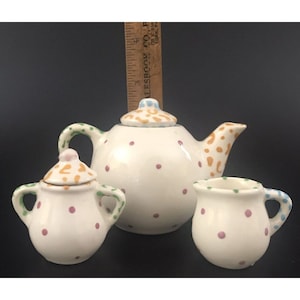 Kay Bynum Richard Frideaux Miniature Tea Set 2.5&quot; Teapot w Sugar Creamer 5pc