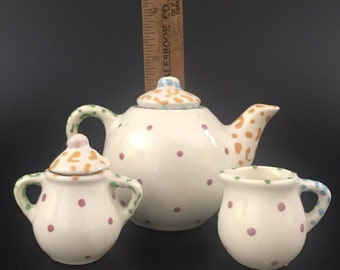 Kay Bynum Richard Frideaux Miniature Tea Set 2.5&quot; Teapot w Sugar Creamer 5pc
