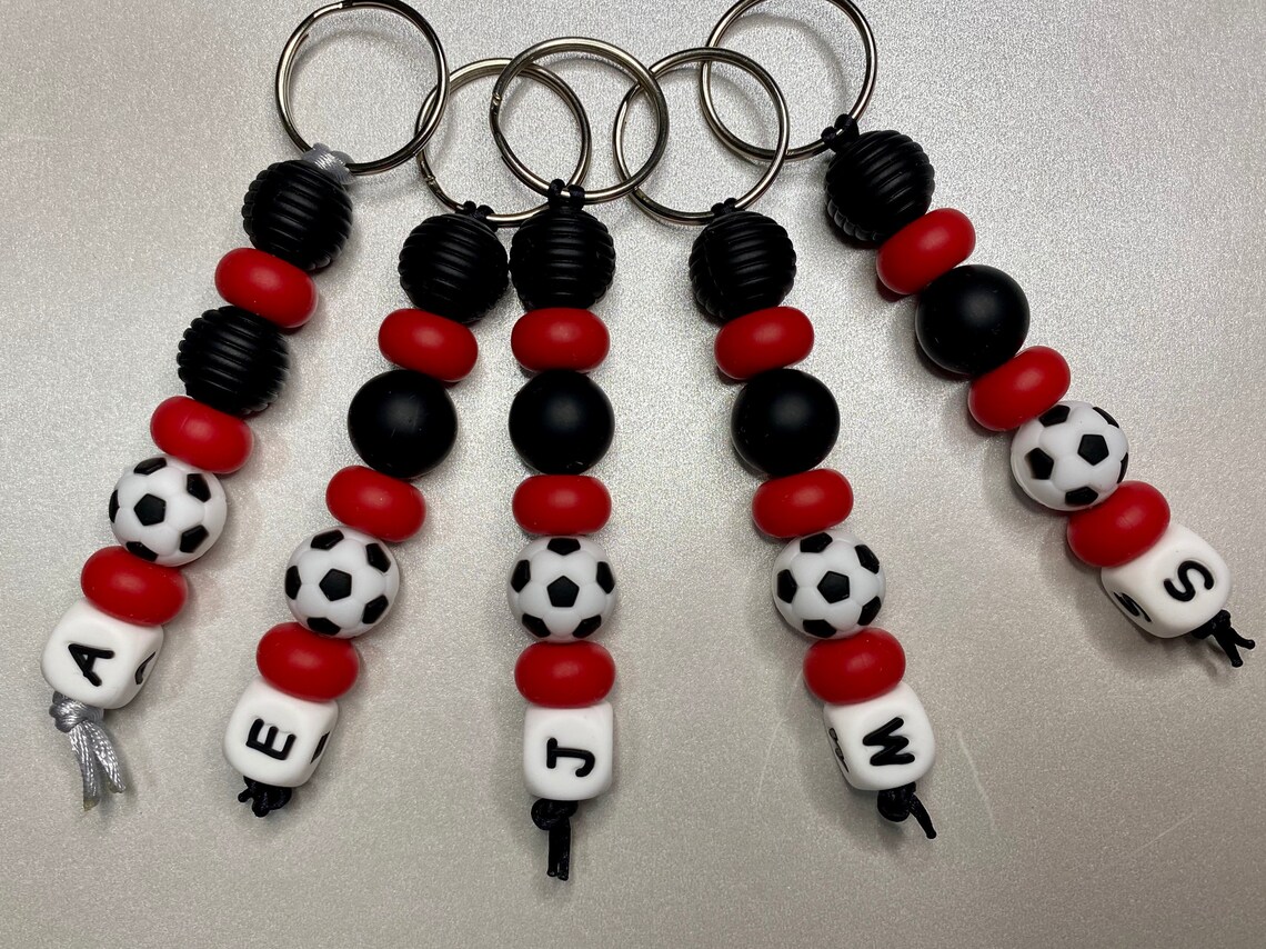 Sports Silicone Beaded Keychain soccer Theme Silicone Beaded Etsy