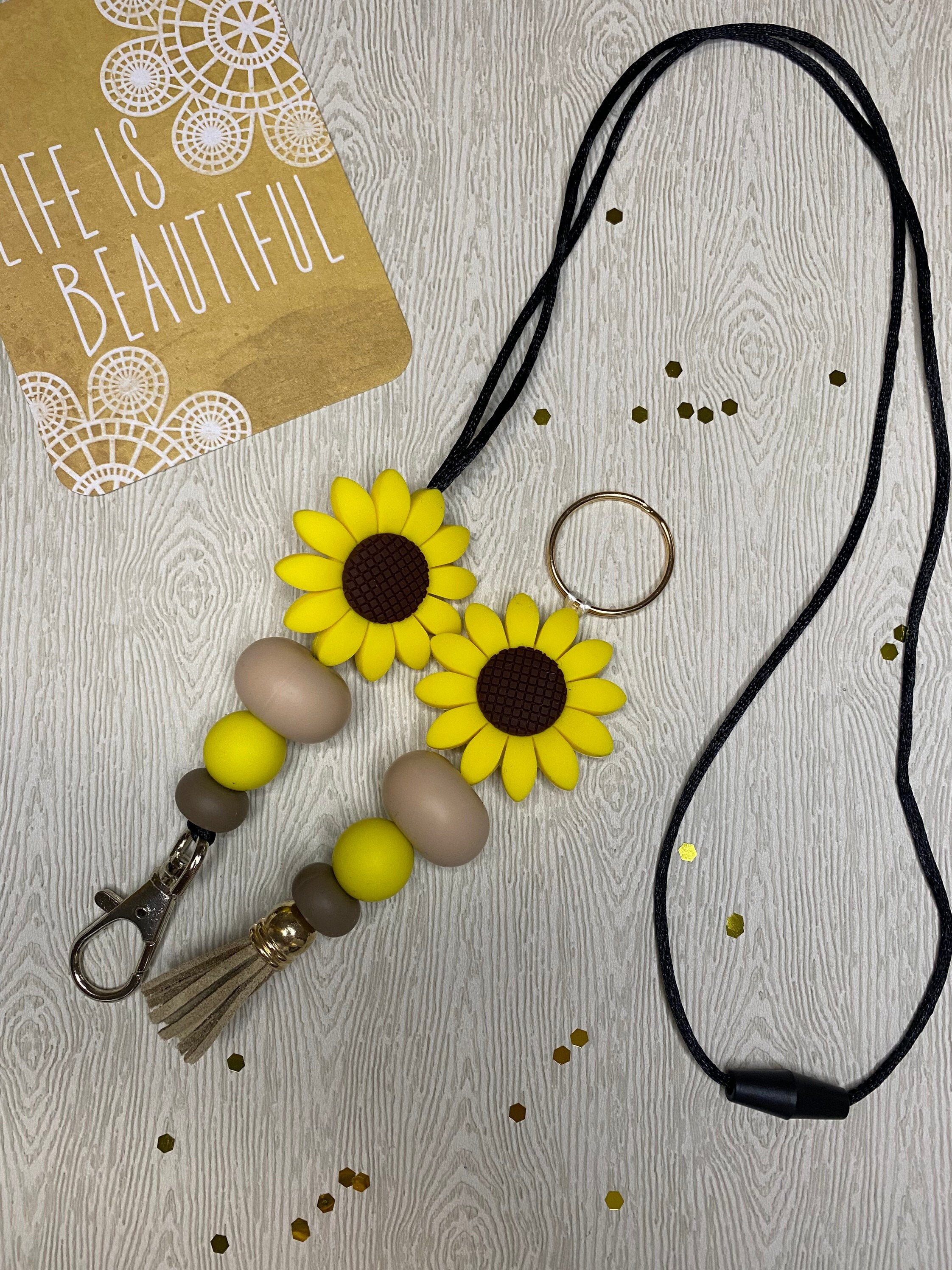 Sunflower Silicone Beaded Keyring with Tassel Silicone Beaded Etsy