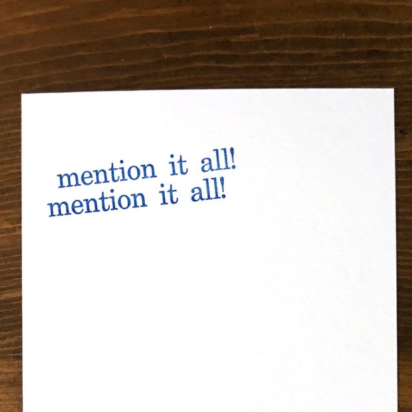 2-Pack - RHONY Bravo "Mention it all!" Bethenny Quote Hand Printed Letterpress Flat Card