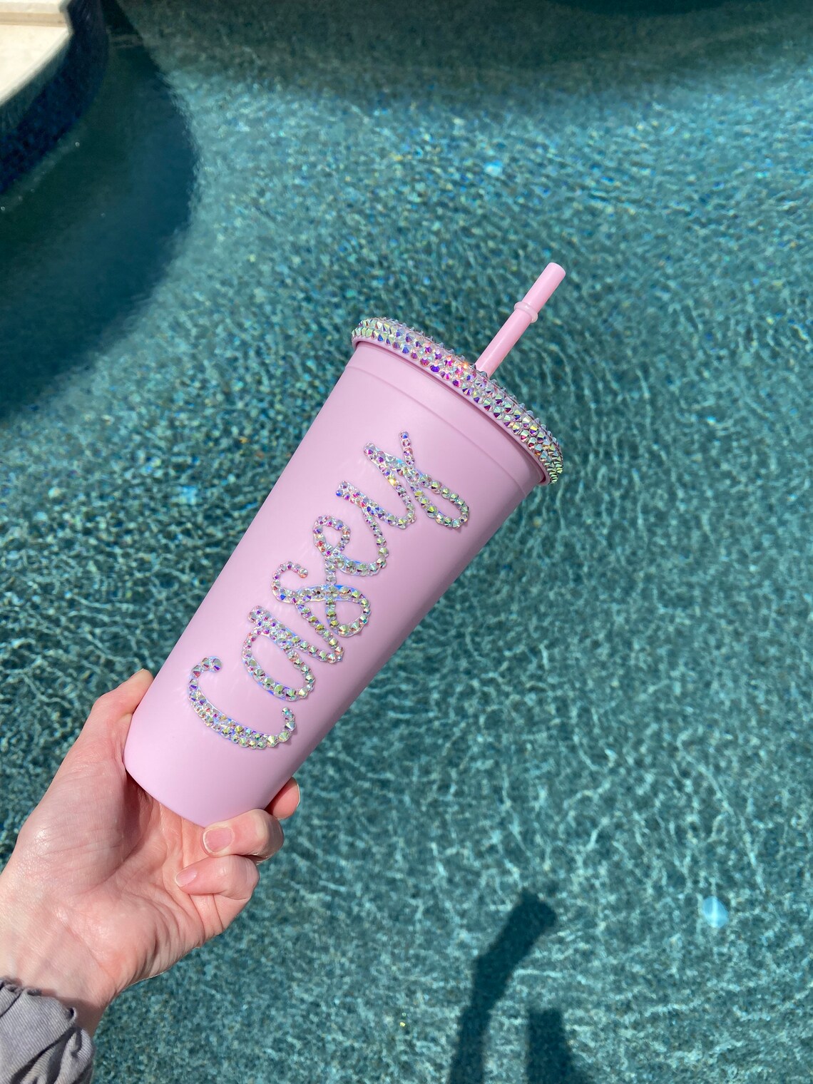 Personalized Rhinestone Matte Tumbler with Straw 22oz Etsy